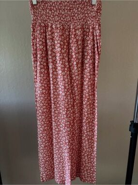 Billabong Pink Floral Wide-Leg Pants Smocked Cropped Size XS
